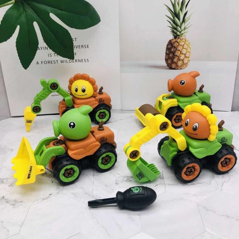 Sét 4 Xe Ô Tô Đồ Chơi Lắp Ráp Mô Hình Hoa Quả Game Plants vs Zombies Cho Bé