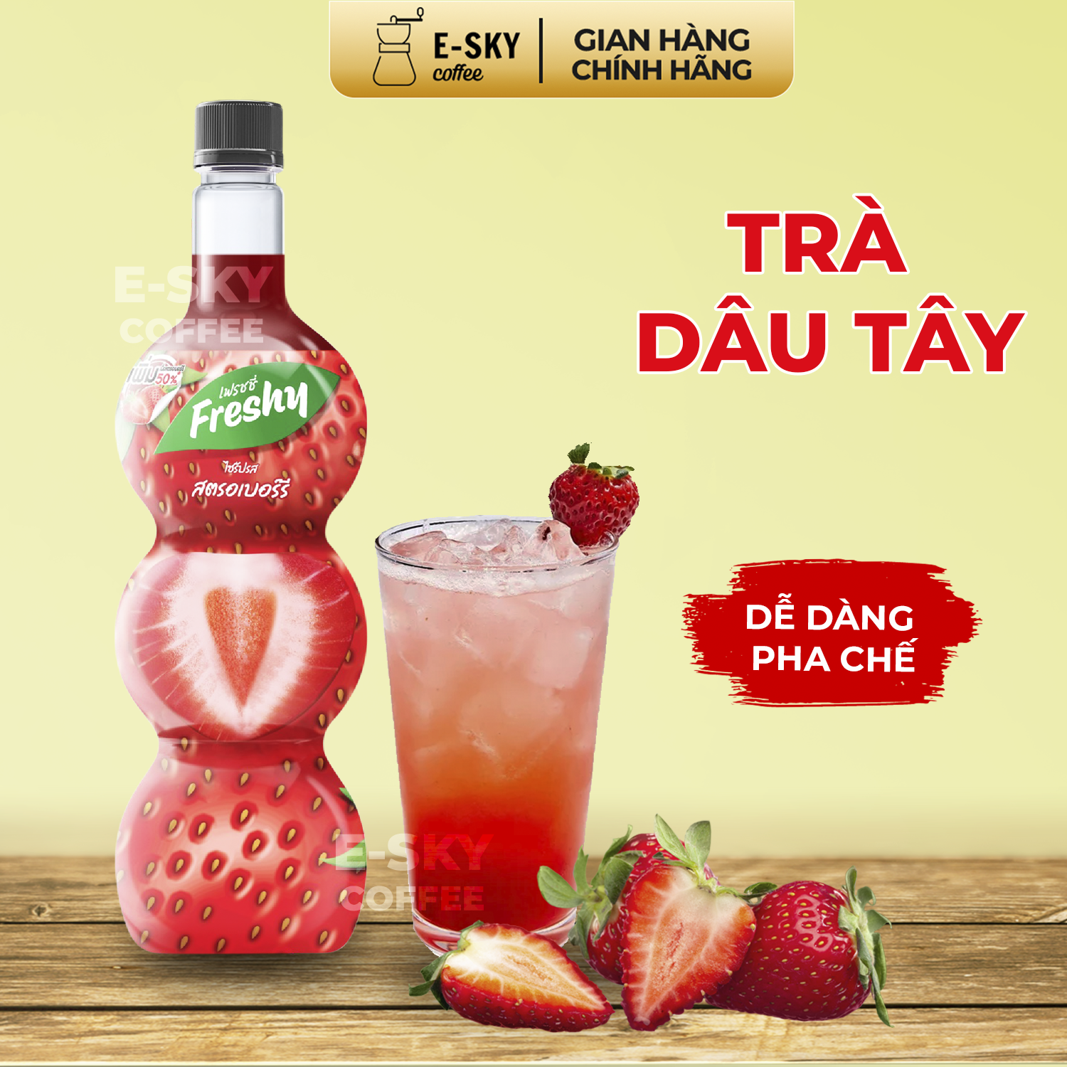 Siro Dâu Tây Freshy Strawberry Syrup Nguyên Liệu Pha Chế Trà Sữa Chai  710ml