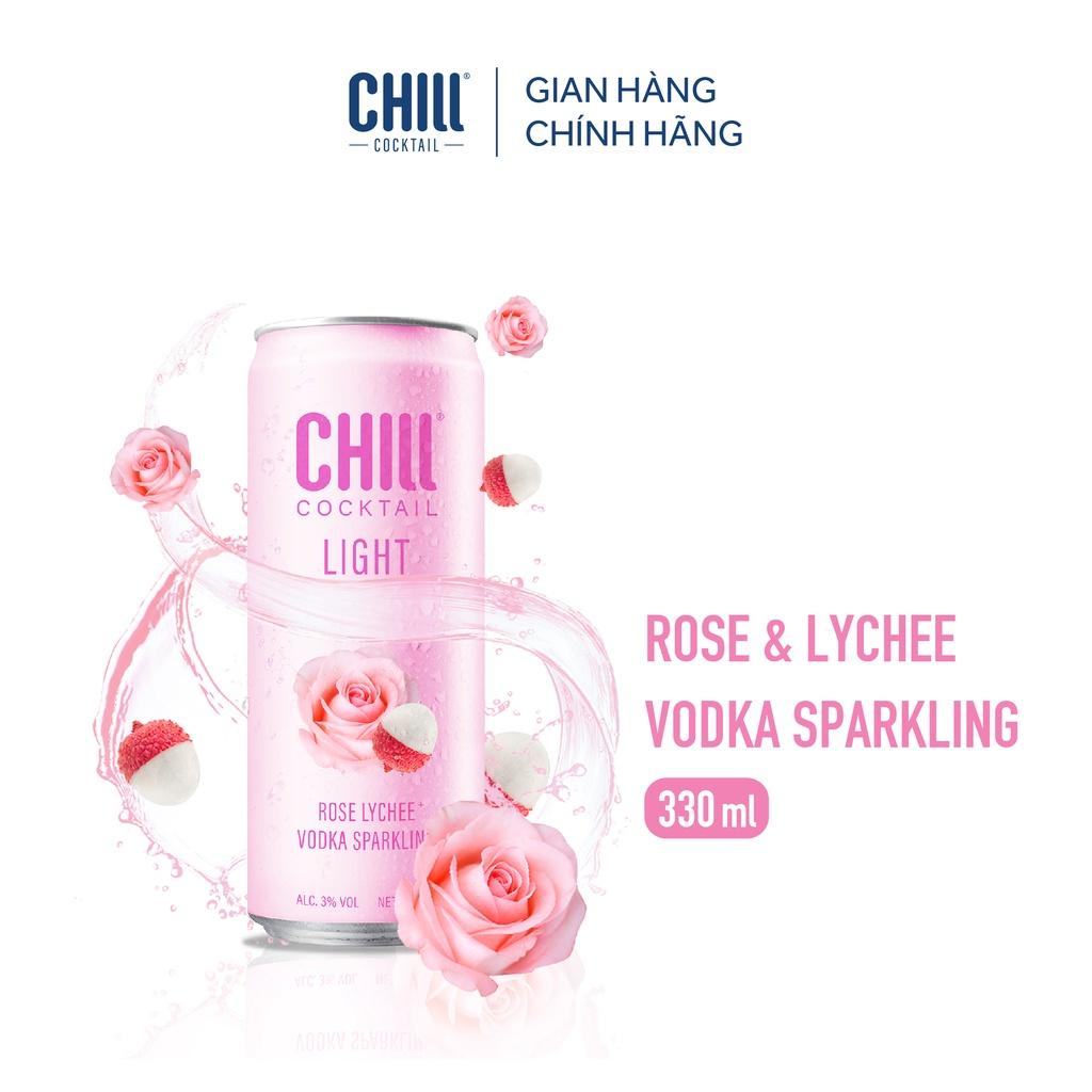 Thùng 24 lon Chill Cocktail Light vị Rose &amp; Lychee Vodka Sparkling 330ml/lon