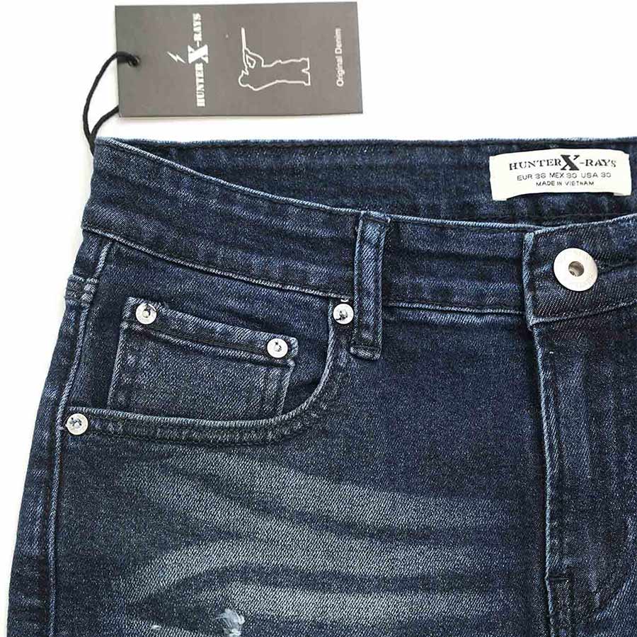 Quần Short Jeans Nam Rách Cao Cấp HUNTER X-RAYS  Form Slimfit Thun Màu Xanh S56