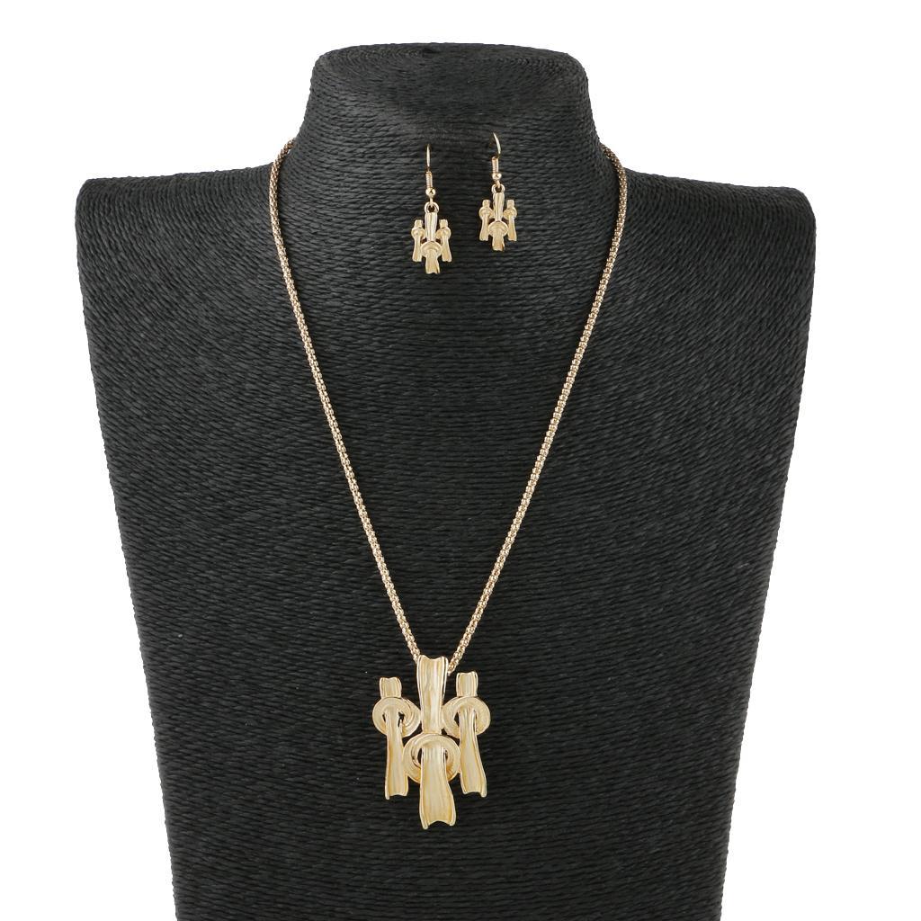 European Irregular Design Knots Pendant Chain Necklace Earrings Jewelry Set Gold