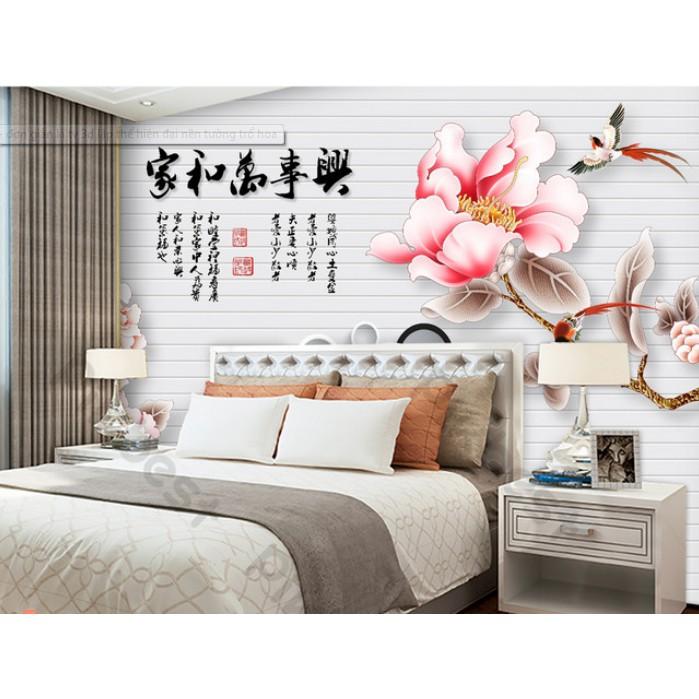 Tranh dán tường Tranh phòng khách phòng ngủ hiện đại dán tường - Hoa Mẫu Đơn Đỏ