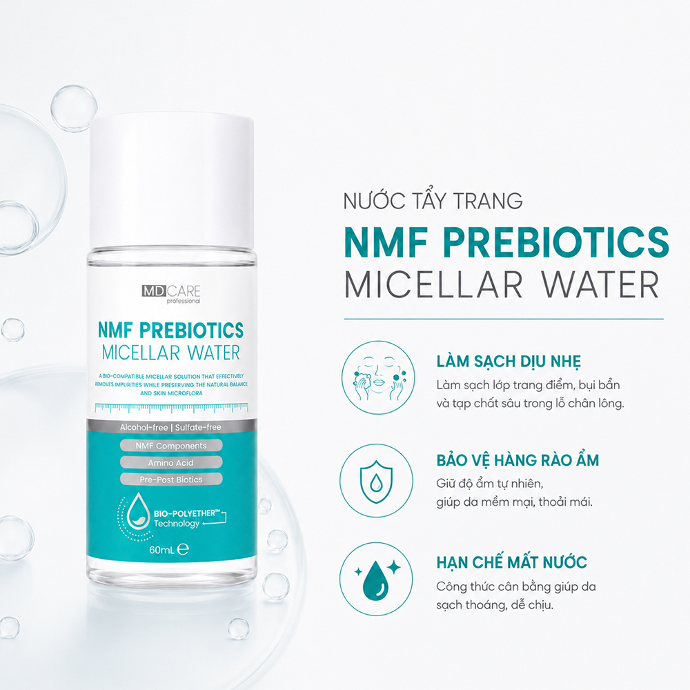 Nước tẩy trang MD CARE NMF Prebiotics Micellar Water (60ml) - Hàng chính hãng