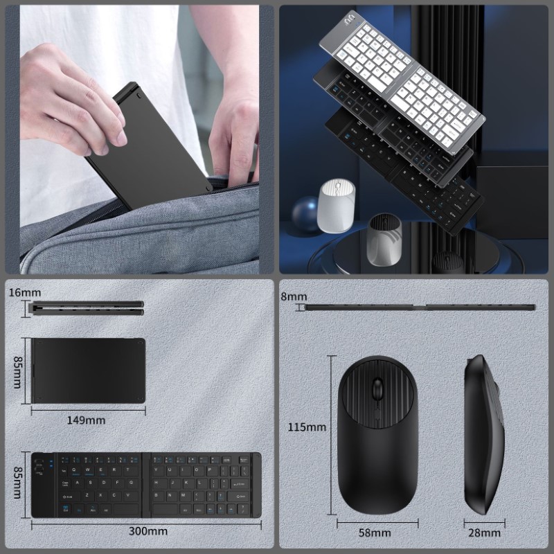 Bộ Bàn phím chuột mini Gấp gọn không dây Z219 kết nối bluetooth 5.2 + 3.0 + Usb wireless 2.4g hàng nhập khẩu