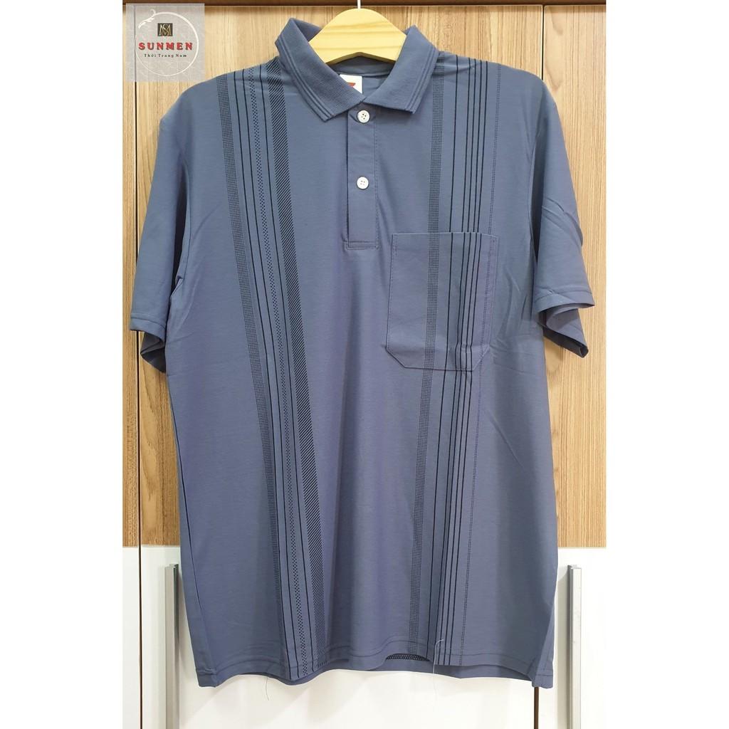 Áo Thun Nam Có Túi Trung Niên Loại Sọc Cổ Bẻ From Rộng Tay Lỡ SUNMEN ATNTN002 Đủ Màu Size Từ 50 - 85kg