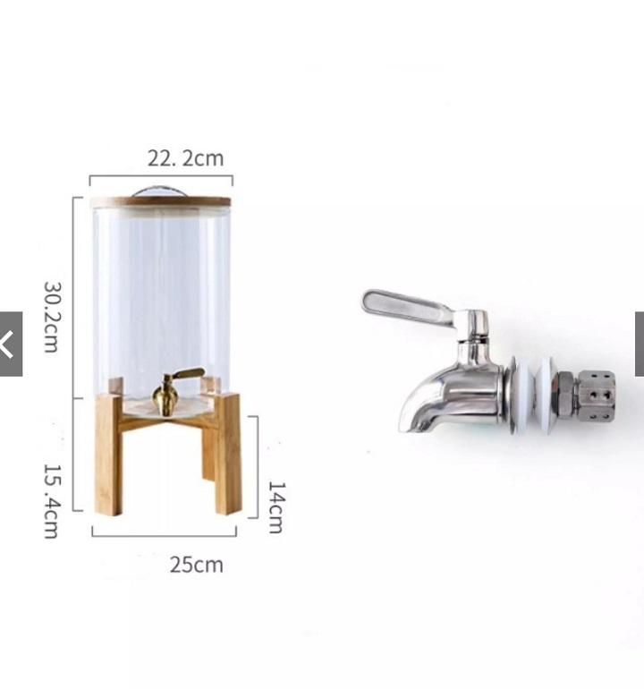 Bình Thủy Tinh Đựng Nước Hoa Quả Cao Cấp  Nắp Gỗ Có Vòi Rót Kèm Kệ Gỗ