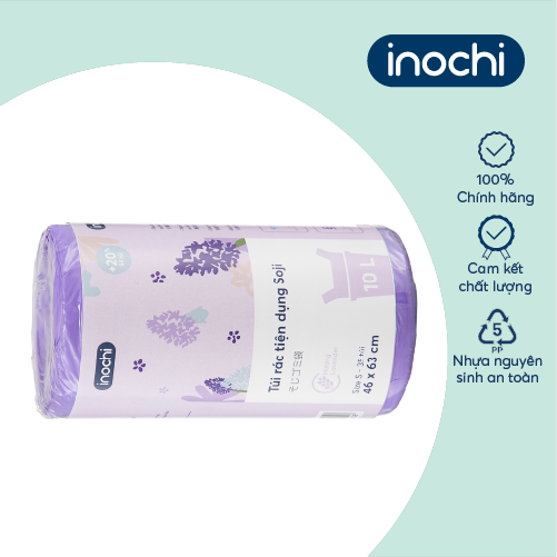 Túi rác tiện dụng Inochi - Soji 10L x 35 túi (Size S) Hương Lavender có quai cầm
