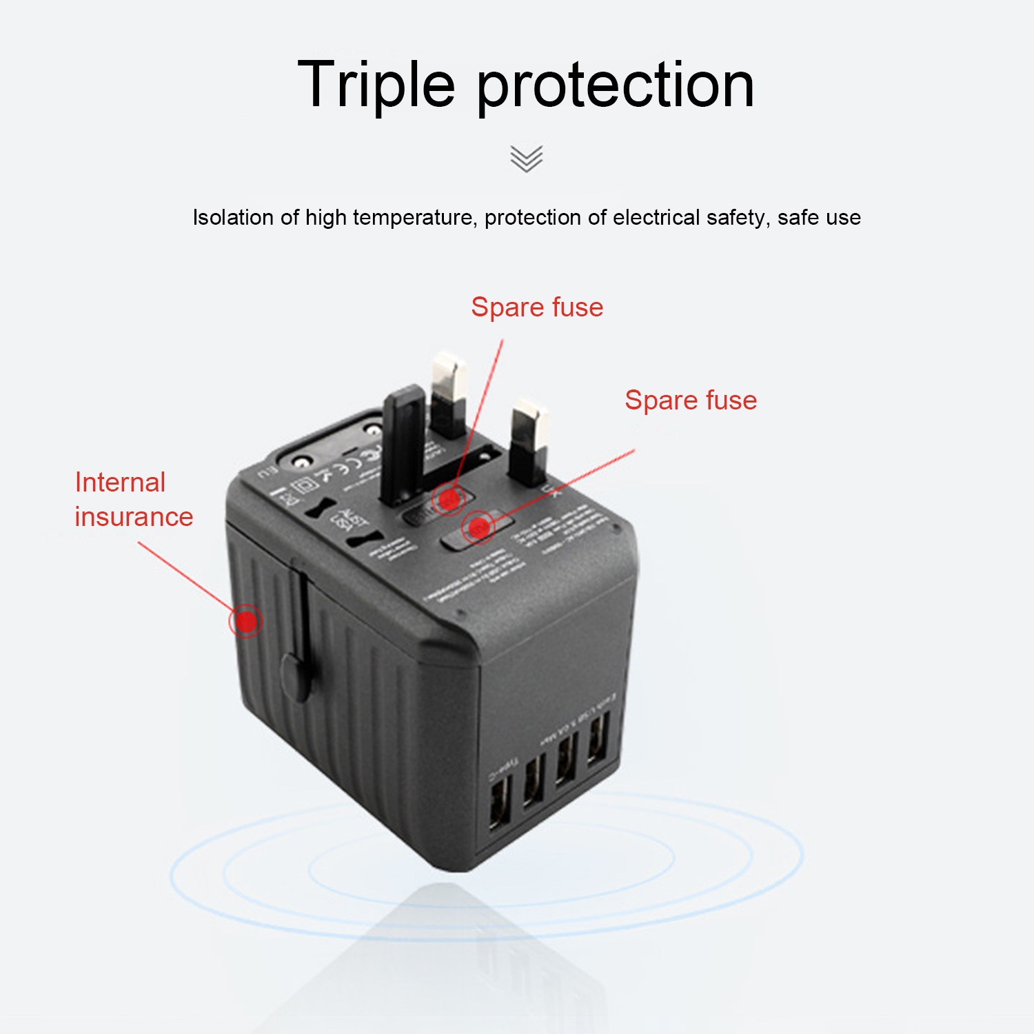 Bộ chuyển đổi du lịch đa năng Thiết kế an toàn cho bé 6A 3 USB