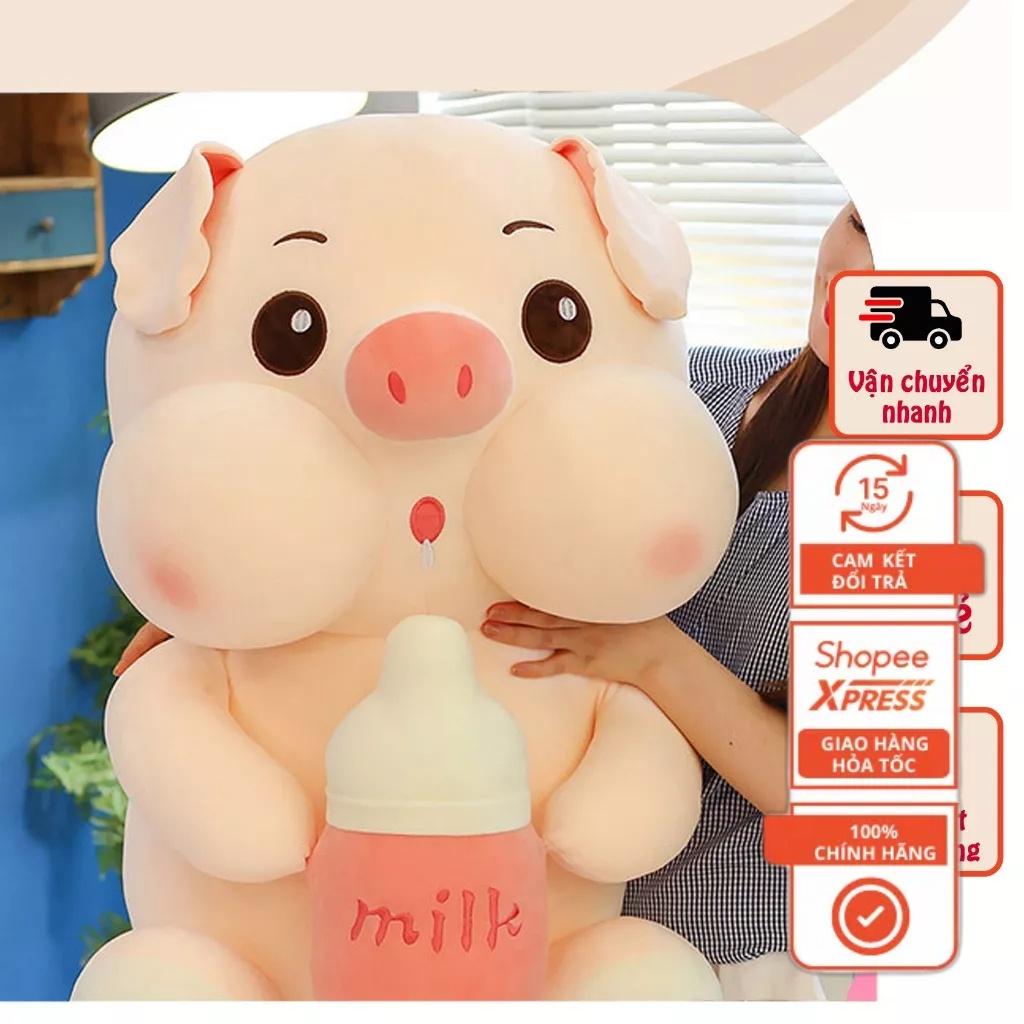 Gấu Bông Heo Ôm Bình Sữa Khổng Lồ 1M2 Hàng Cao Cấp, Gối Ôm,Vải Siêu Mềm Mịn Gòn Tinh Khiết- Làm Quà Tặng