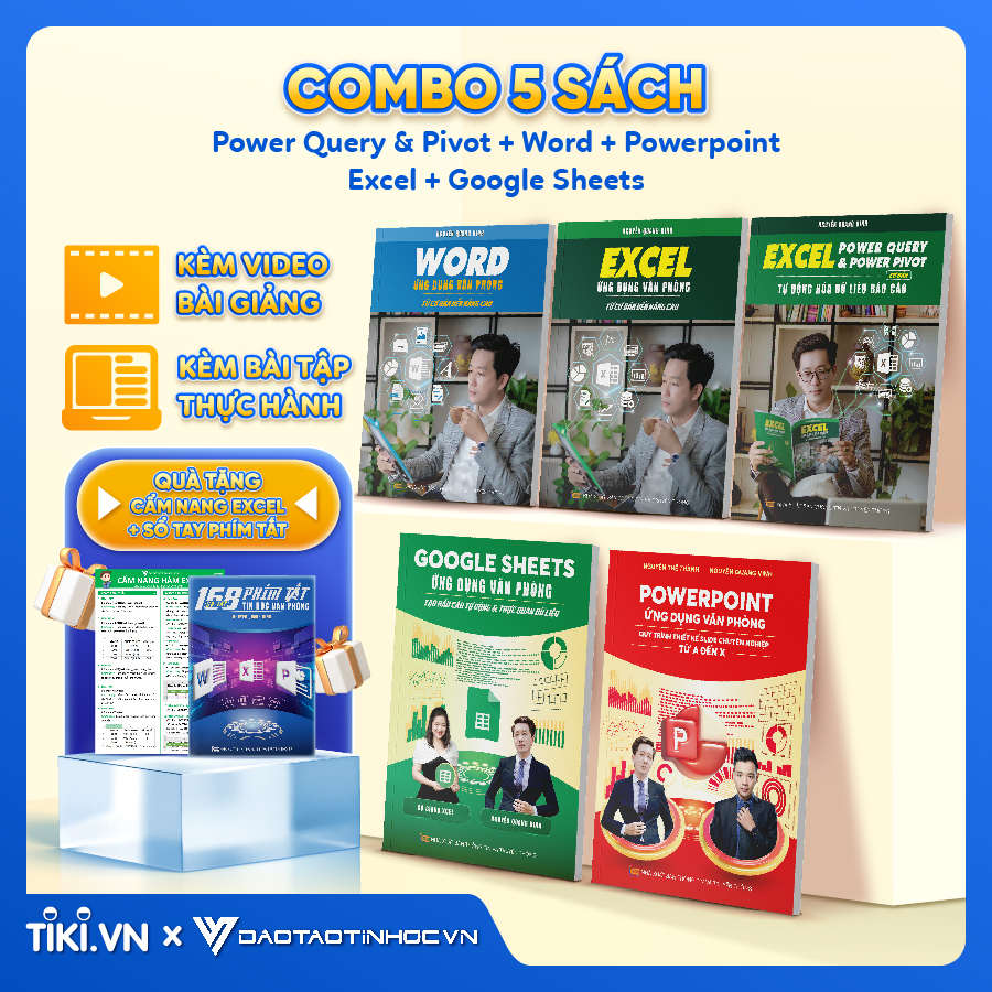 Combo 7 sách Word - Excel - Powerpoint - Google Sheet - 150 TT - Power Query - 90 Hàm Excel ĐÀO TẠO TIN HỌC Ứng Dụng Văn Phòng Thông Dụng