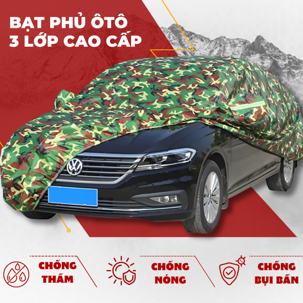Bạt Phủ Ô Tô Vải Dù Rằn Ri 3 Lớp Chống Nắng, Chống Mưa , Bạt Phủ Cao Cấp
