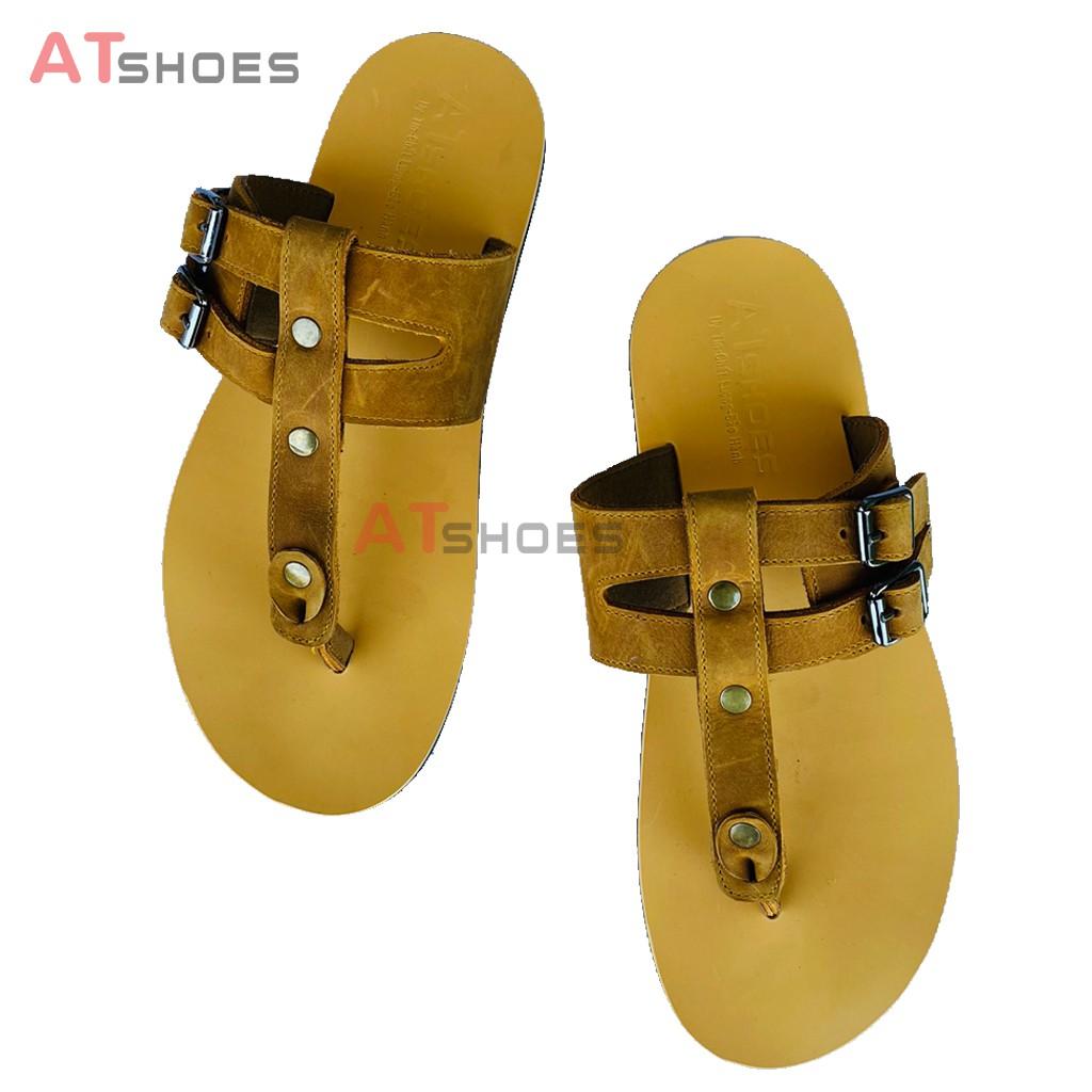 Dép Kẹp Nam Da Bò Dép Xỏ Ngón Cao Cấp Chống Nước Thời Trang Atshoes XNAT11(Đen- Nâu