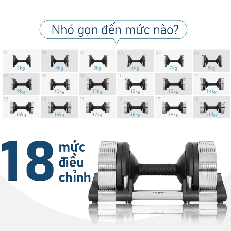 Tạ Tay Điều Chỉnh Thông Minh LYSIN 20KG, Adjustable Dumbbell, 18 Cấp Độ Tạ, Thiết Kế Cao Cấp Cho Gym Tại Nhà