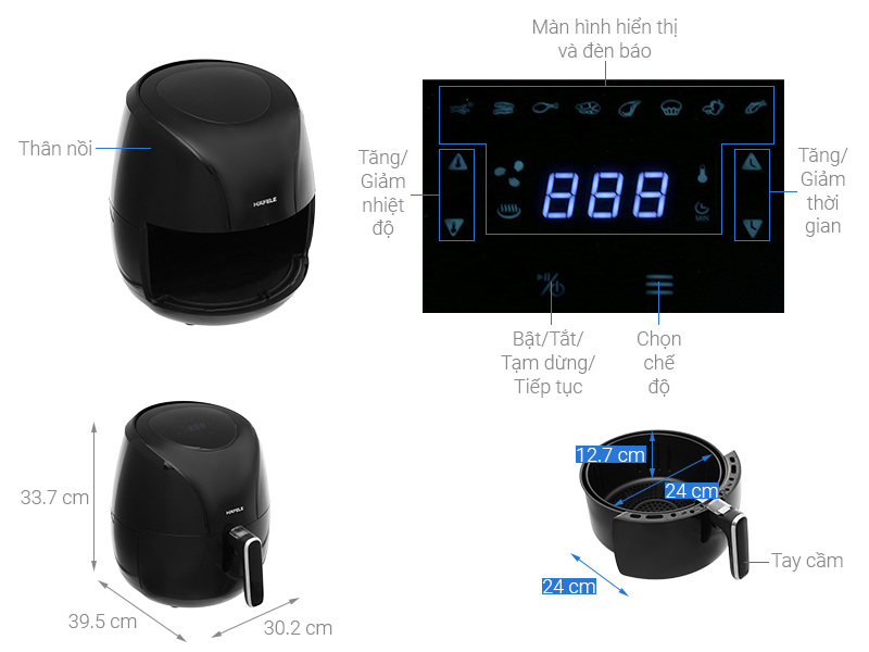 NỒI CHIÊN KHÔNG DẦU HAFELE AIR FRYER HS-AF601B 6.4L- Hàng Chính Hãng