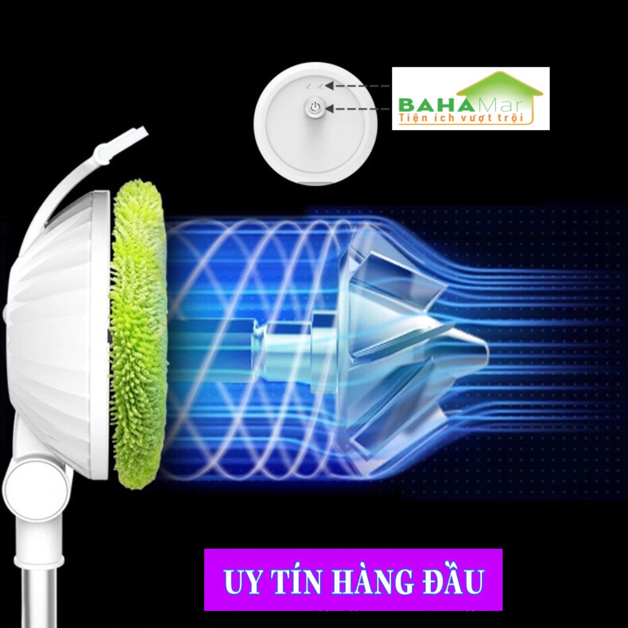 ROBOT MÁY LAU KÍNH ĐIỆN KHÔNG DÂY CÓ CÁN DÀI TỰ ĐỘNG XOAY LAU KHÔ VÀ ƯỚT TRÊN CAO &quot;BAHAMAR&quot; Đầu lau linh hoạt 90 độ, Có thể sử dụng cả lau khô và lau ướt