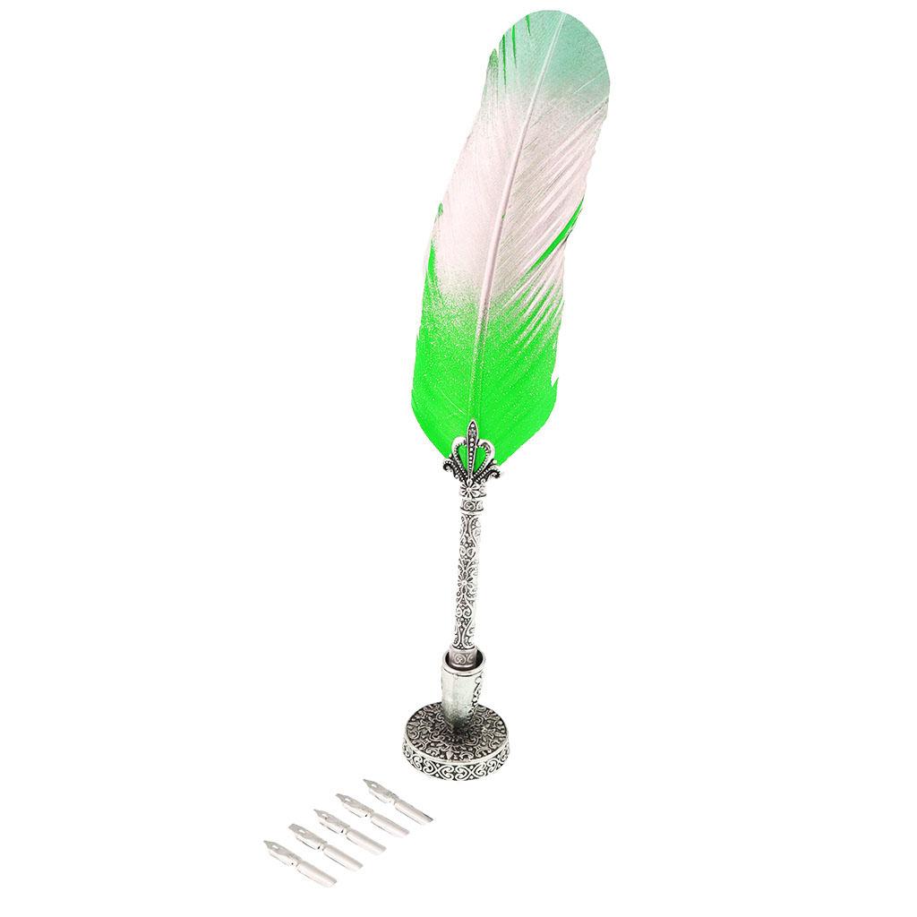 Antique Dip Feather Pen Set with 5pcs Nibs Pen Stand Birthday Wedding Christmas Gift