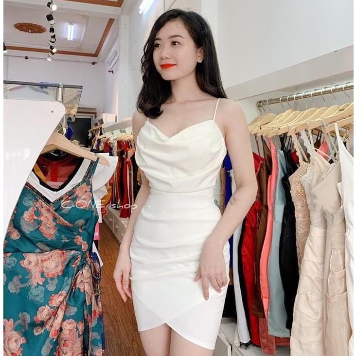 Đầm ôm body 2 dây cổ đổ hở ngực quyến rũ, phù hợp cho các bạn nữ đi dự tiệc, đi chơi, cafe, ĐẦM 2 DÂY CỔ ĐỔ