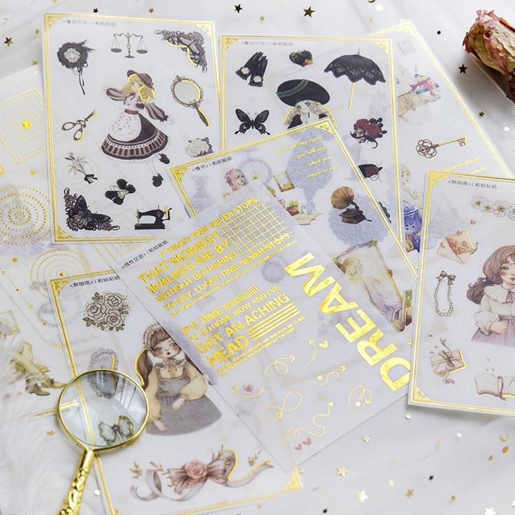 Set 3 tấm Sticker dán trang trí sổ tay DIY hình cô gái trung cổ