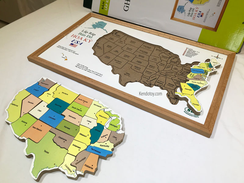 Tranh ghép hình nước Mỹ bằng gỗ 36 mảnh cho bé chơi logic tư duy và trí nhớ, các tiểu bang Hoa Kỳ USA map