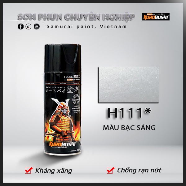 Sơn xịt Samurai Kurobushi - MÀU BẠC SÁNG H111 (400ml)