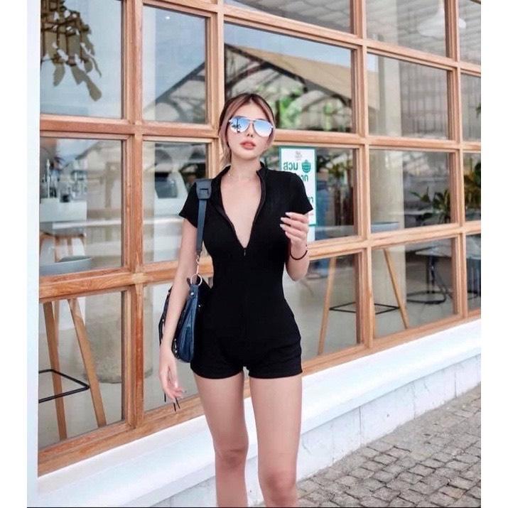 Đồ bơi nữ bikini đi biển có tay khóa kéo màu đen form shost sành điệu kín đáo | LM015