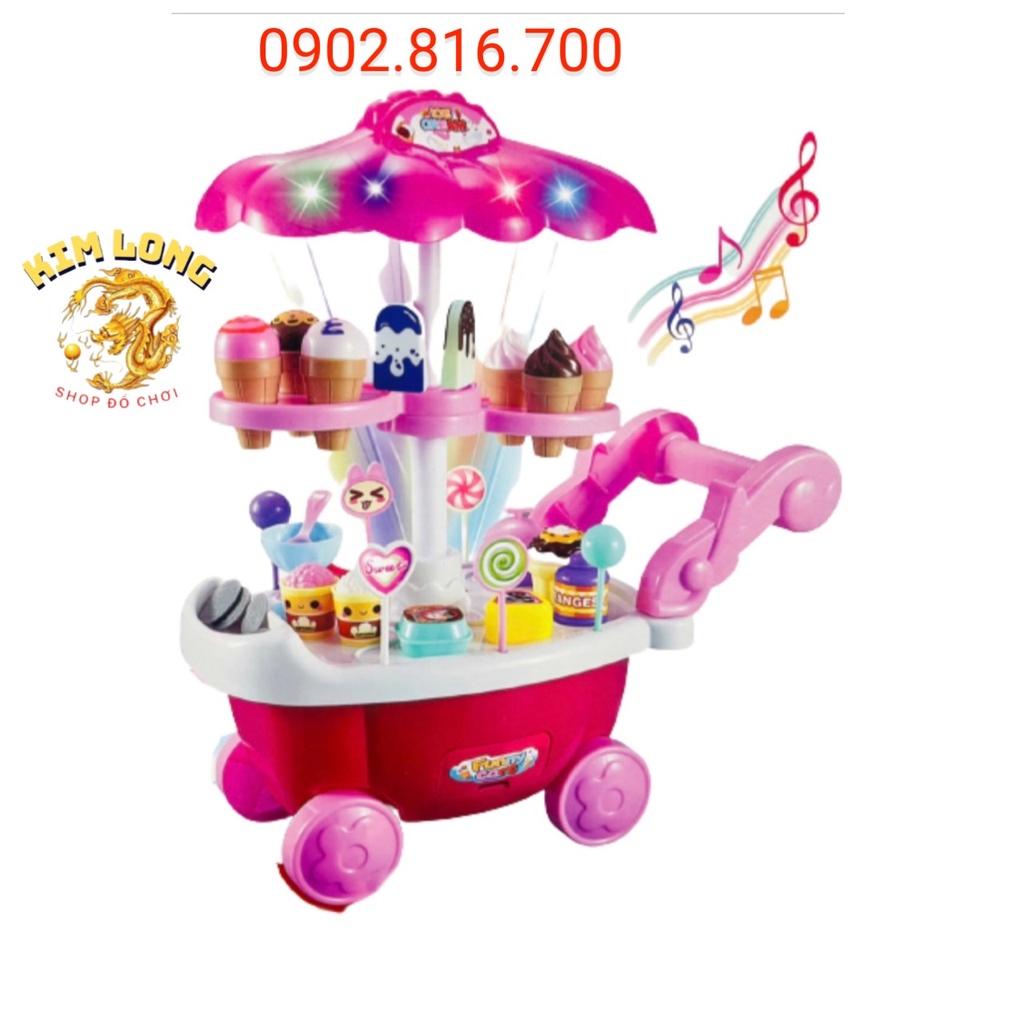 Đồ chơi bán hàng xe đẩy bán kem Ice cream 2 tầng nhạc đèn màu hồng 39 chi tiết 668-25