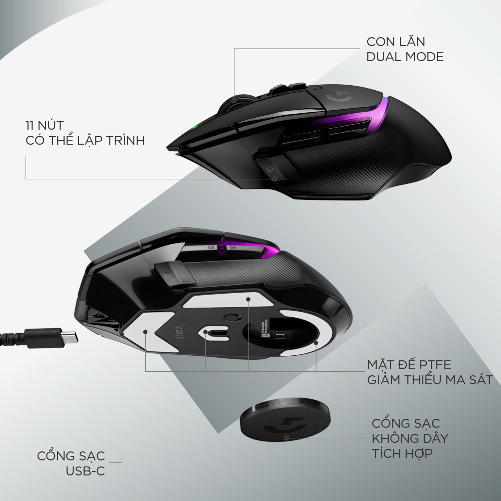 Chuột game không dây Logitech G502 X PLUS LIGHTSPEED – switch LIGHTFORCE Hybrid, RGB Lightsync, Cảm biến Hero 25K, Windows/Mac OS - Hàng chính hãng