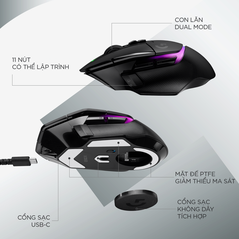 Chuột game không dây Logitech G502 X PLUS LIGHTSPEED – switch LIGHTFORCE Hybrid, RGB Lightsync, Cảm biến Hero 25K, Windows/Mac OS -Hàng chính hãng