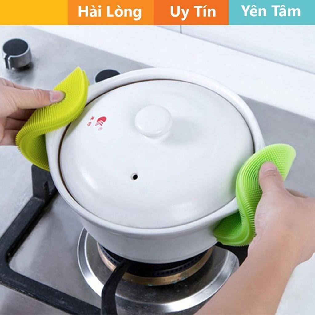 Miếng Rửa Bát Silicon Đa Năng Kiêm Lót Tay - Miếng Rửa Chén Bát Lau Chùi Có Móc Treo 1610