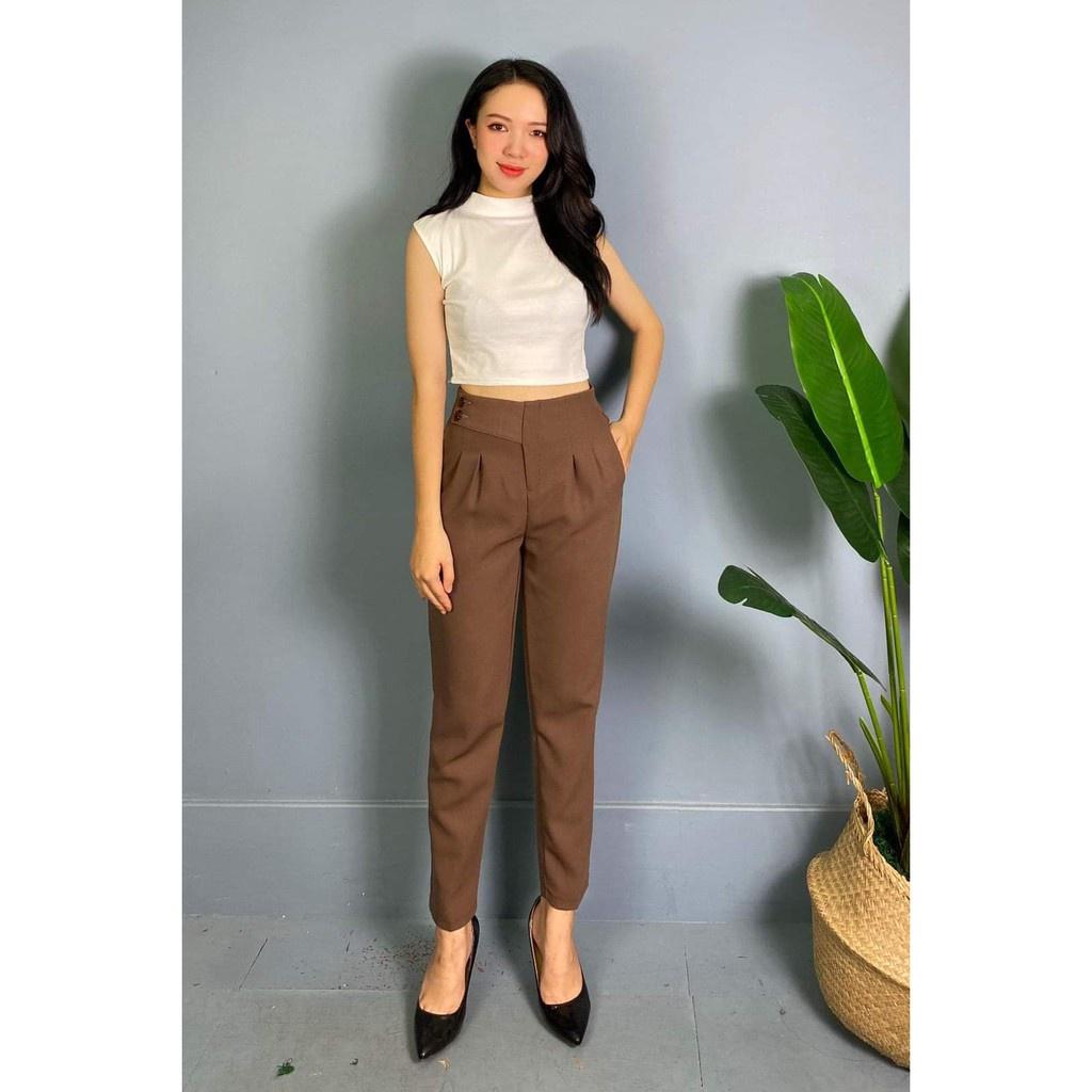 Thời trang quần quần Baggy nữ Cạp Cao Khóa Sườn Chất Vải Tuytsi Cao Cấp