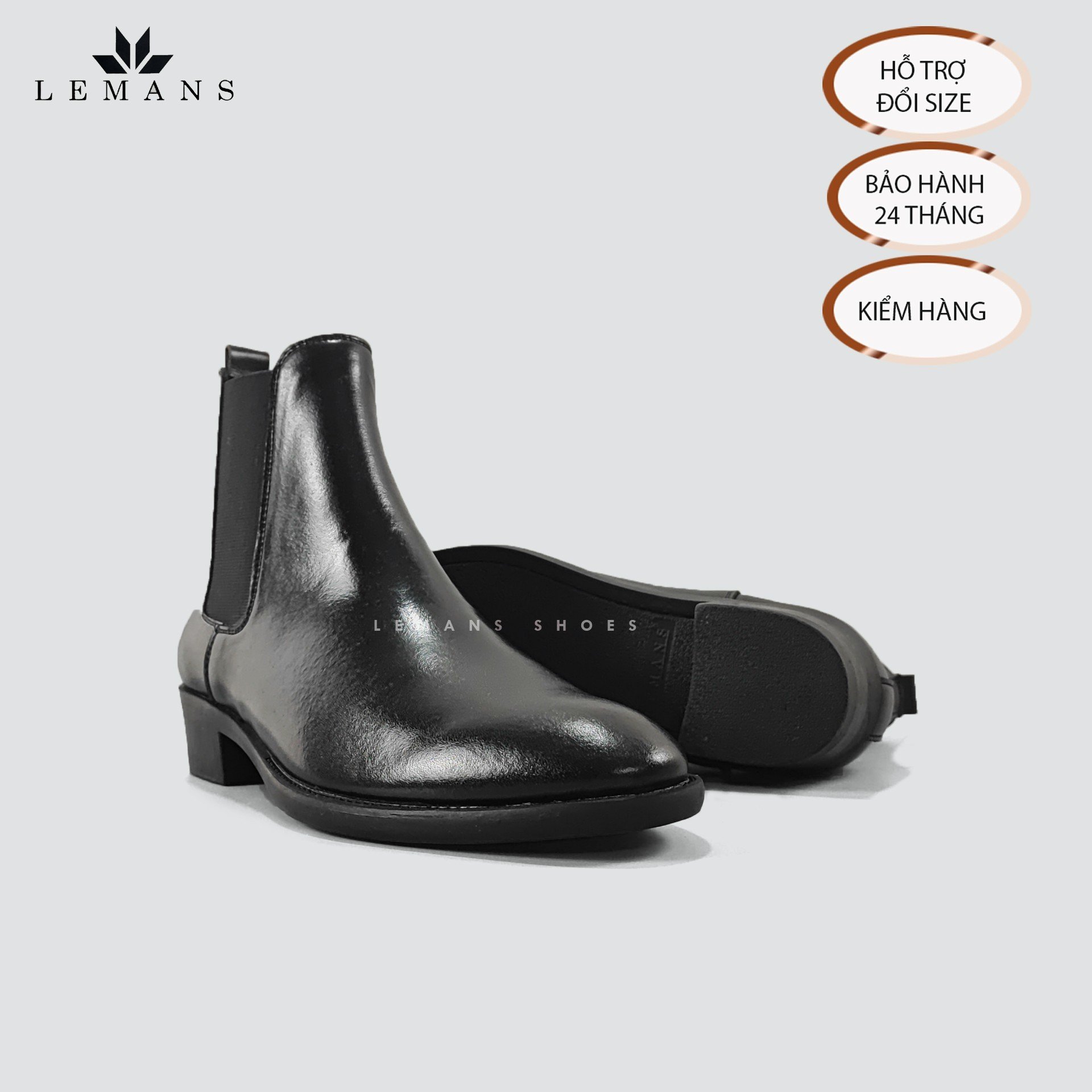 Giày da bò nappa Chelsea boots LEMANS CB01, mũi nhọn, Gót cao đế cao 5cm độc quyền, Bảo Hành 24 tháng