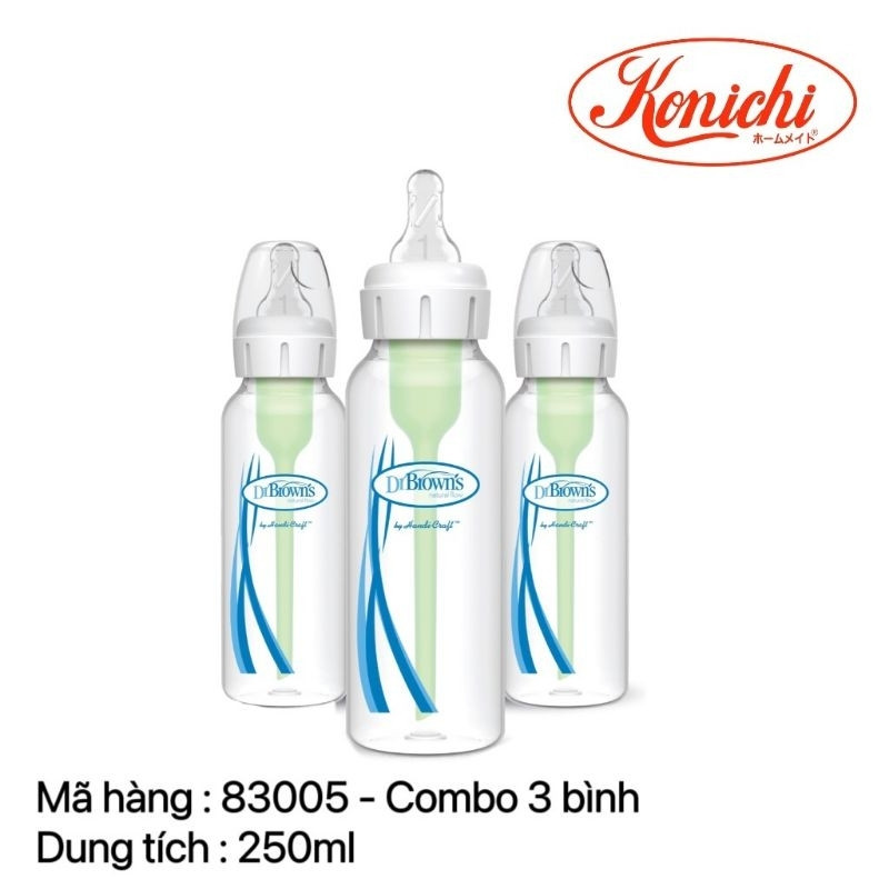 Hình ảnh [ 83005 ] Combo 3 Bình sữa Dr.Brown's cổ thường tùy chọn 250ml nhựa PP