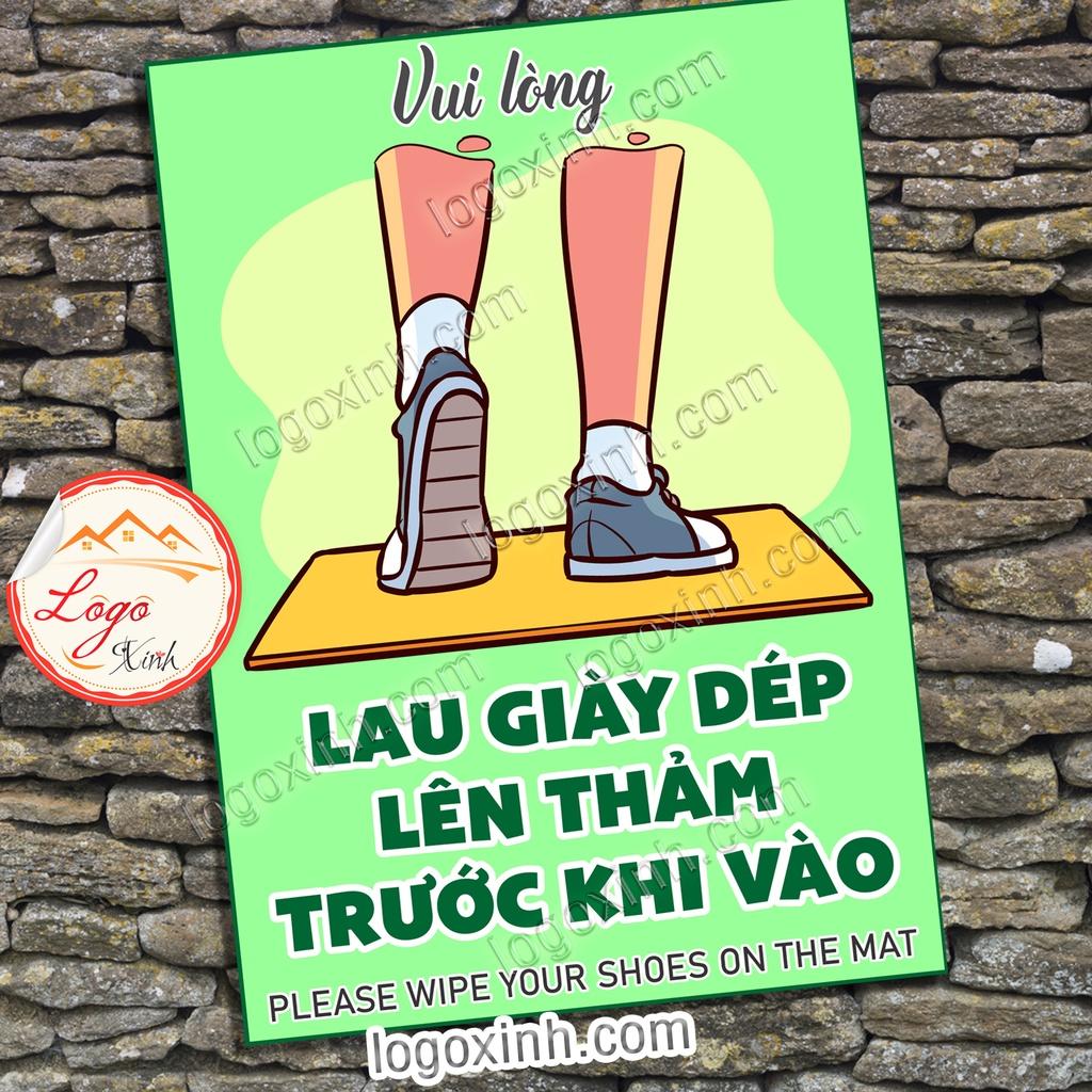 Logo Tem Sticker Vui Lòng Lau Giày Dép Lên Thảm Trước Khi Vào Phòng, Vào Nhà. Please Wipe Your Shoes On The Mat