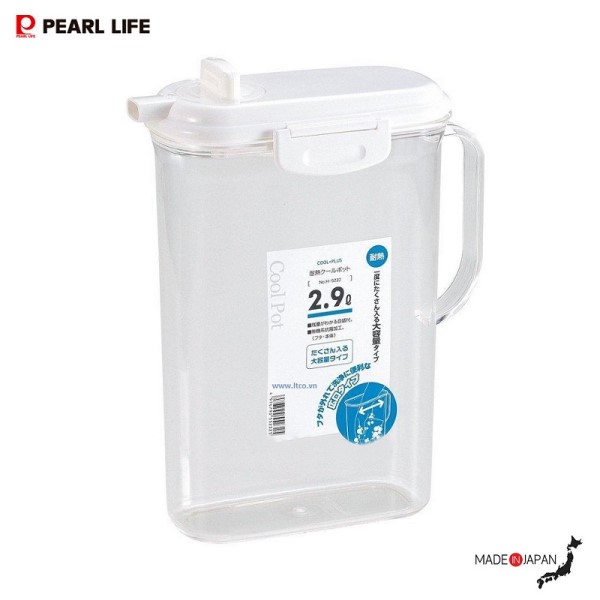 Combo bình đựng nước có khóa vòi thông minh + 6 cốc uống nước có quai trắng kem - made in Japan