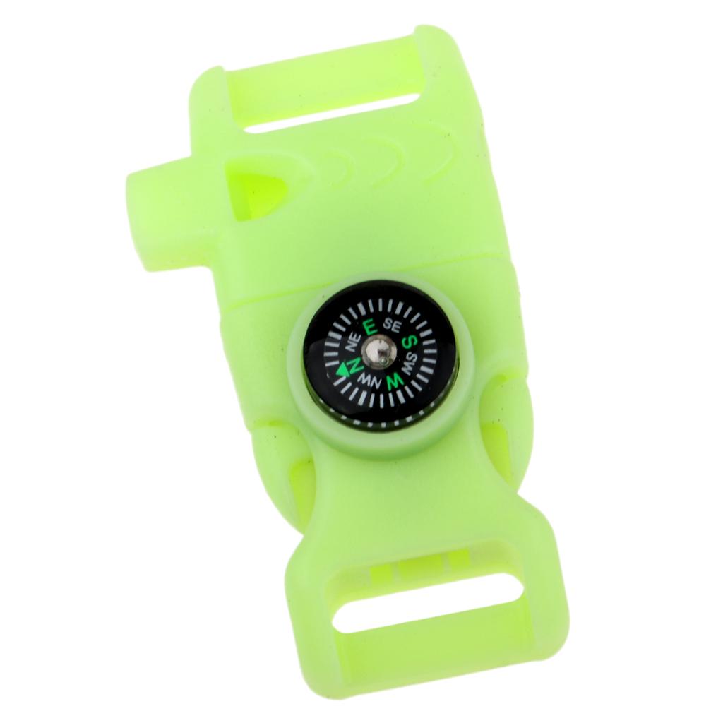 2xPlastic Side Release Buckle Whistle Compass Flint Fire Starter Fluorescent