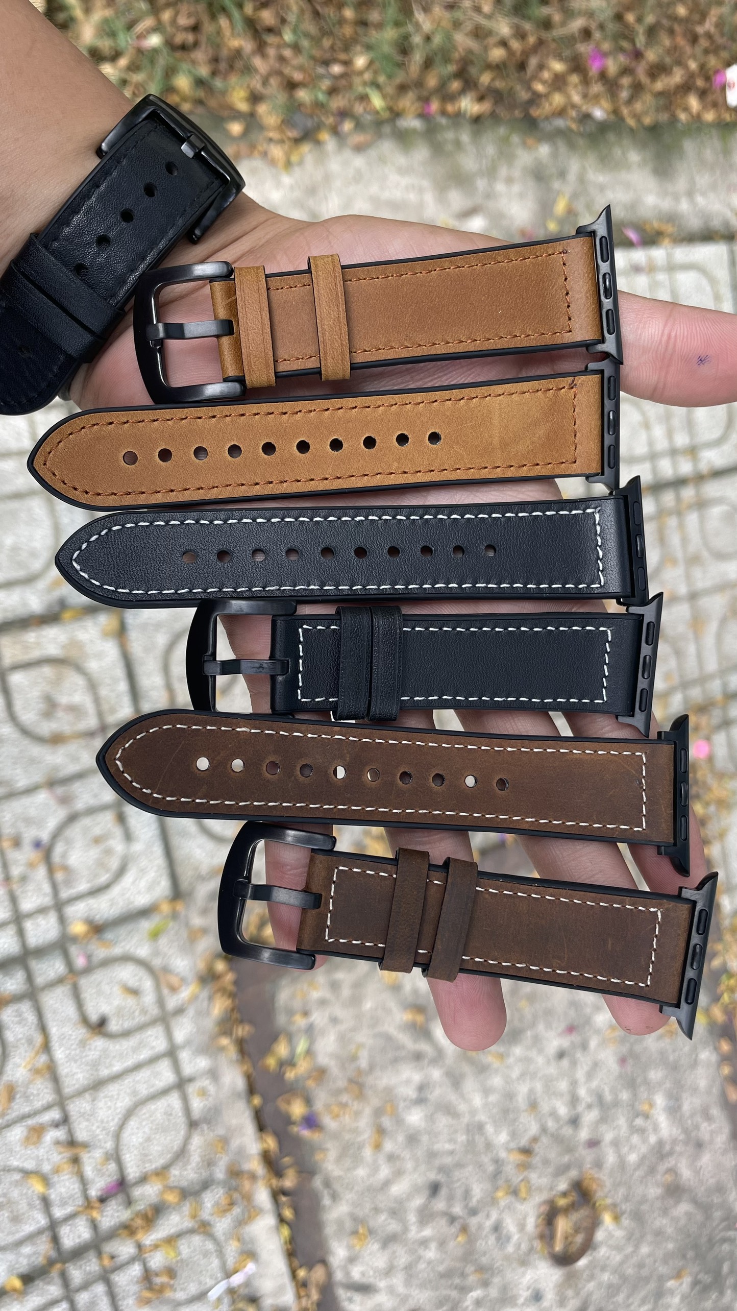 Dây da sáp dầu Vintage cao cấp dành cho Apple watch 40mm/44mm/38mm/42mm kèm hộp gỗ cho Apple watch Series 7 6 SE 5 4 3 2 41mm 45mm