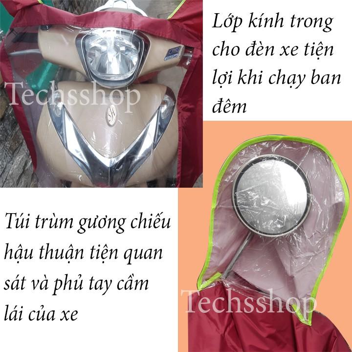 Áo Mưa Cánh Tròn Phản Quang Có Nón, Túi Che Gương Và Đèn Xe Đi Mưa Tiện Lợi - Loạ Hàng Việt Nam 1 Mũ