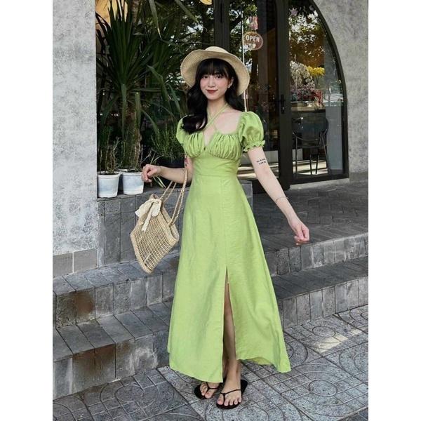 Đầm maxi đi biển mặc được 2 kiểu màu xanh đen