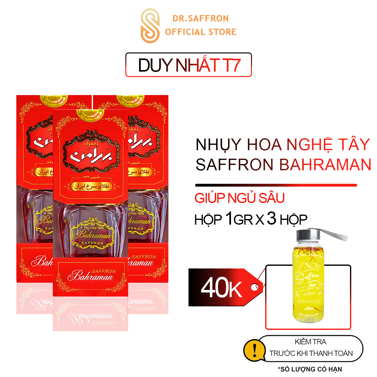 COMBO Nhụy Hoa Nghệ Tây SAFFRON BAHRAMAN 1Gr x 3 hộp [Date 03/2023