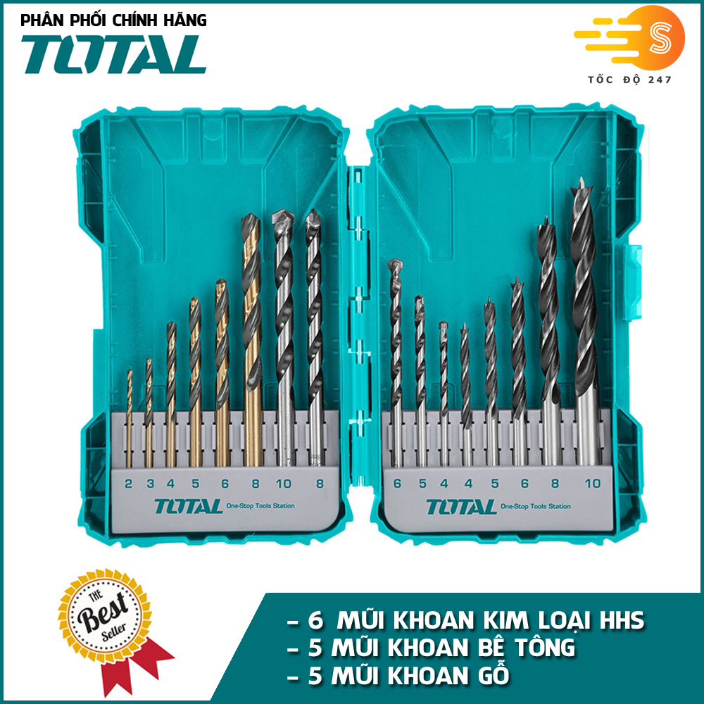 Bộ mũi khoan kim loại, khoan bê tông và khoan gỗ 16 chi tiết TOTAL TACSDL11601 - Độ cứng siêu cao, chịu lực tốt, đa dụng