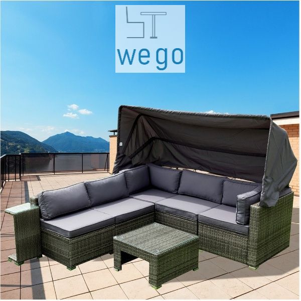 WEGO BỘ SOFA MÂY NHỰA NGOÀI TRỜI/ BỘ SOFA SÂN VƯỜN 5 CHỖ NGỒI CÓ MÁI CHE// Outdoor Furniture Rattan Chair Sofa Set Balcony Table Garden 5 seater