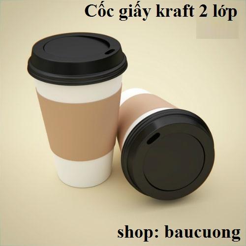 50 cốc giấy kraft 2 lớp đựng cafe nóng 8oz
