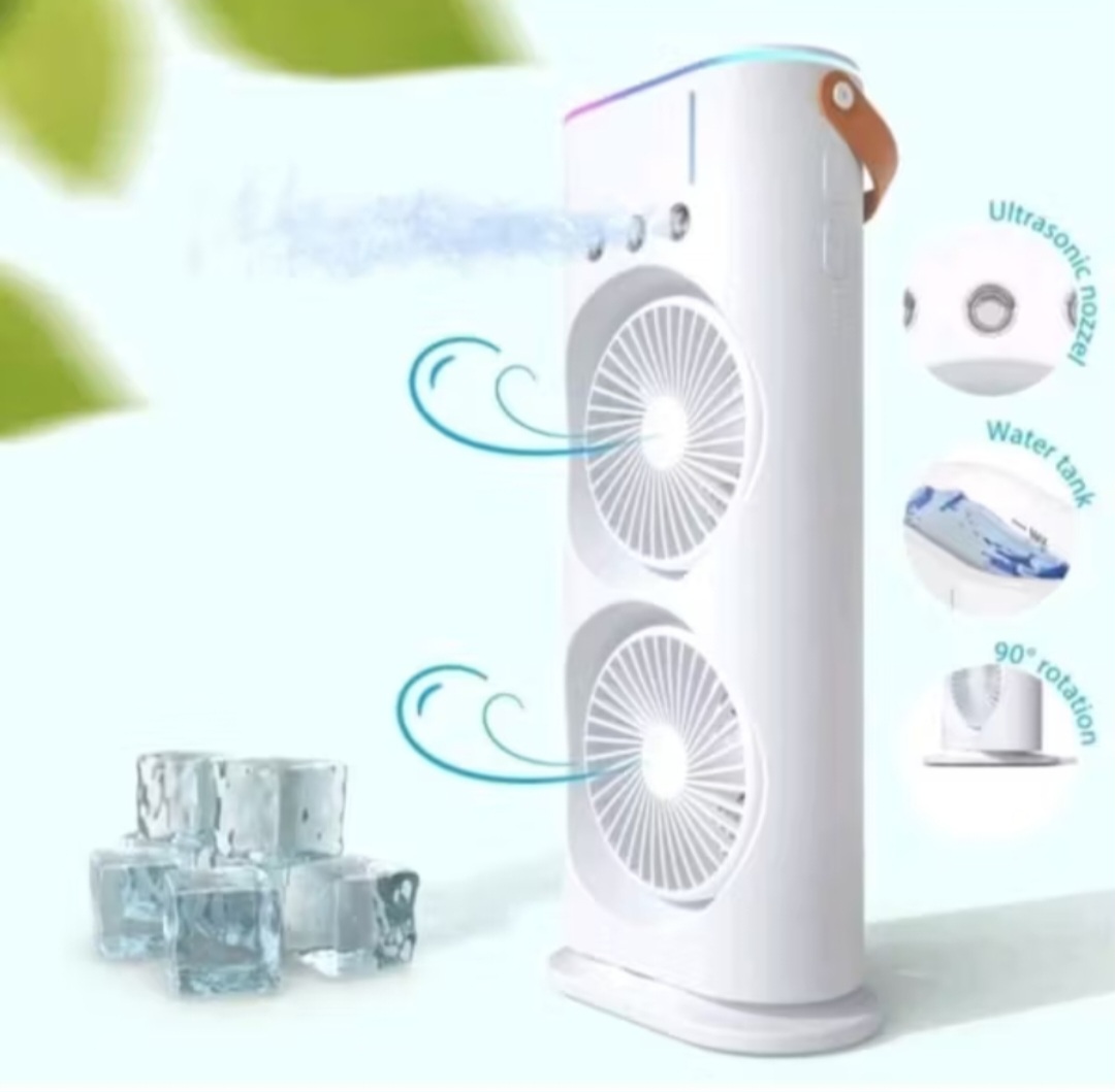 1 CÁI QUẠT PHUN SƯƠNG MINI 2 TẦNG GIÓ SIÊU MÁT LẠNH TÍCH ĐIỆN ĐIỀU KHIỂN TỪ XA THÔNG MINH