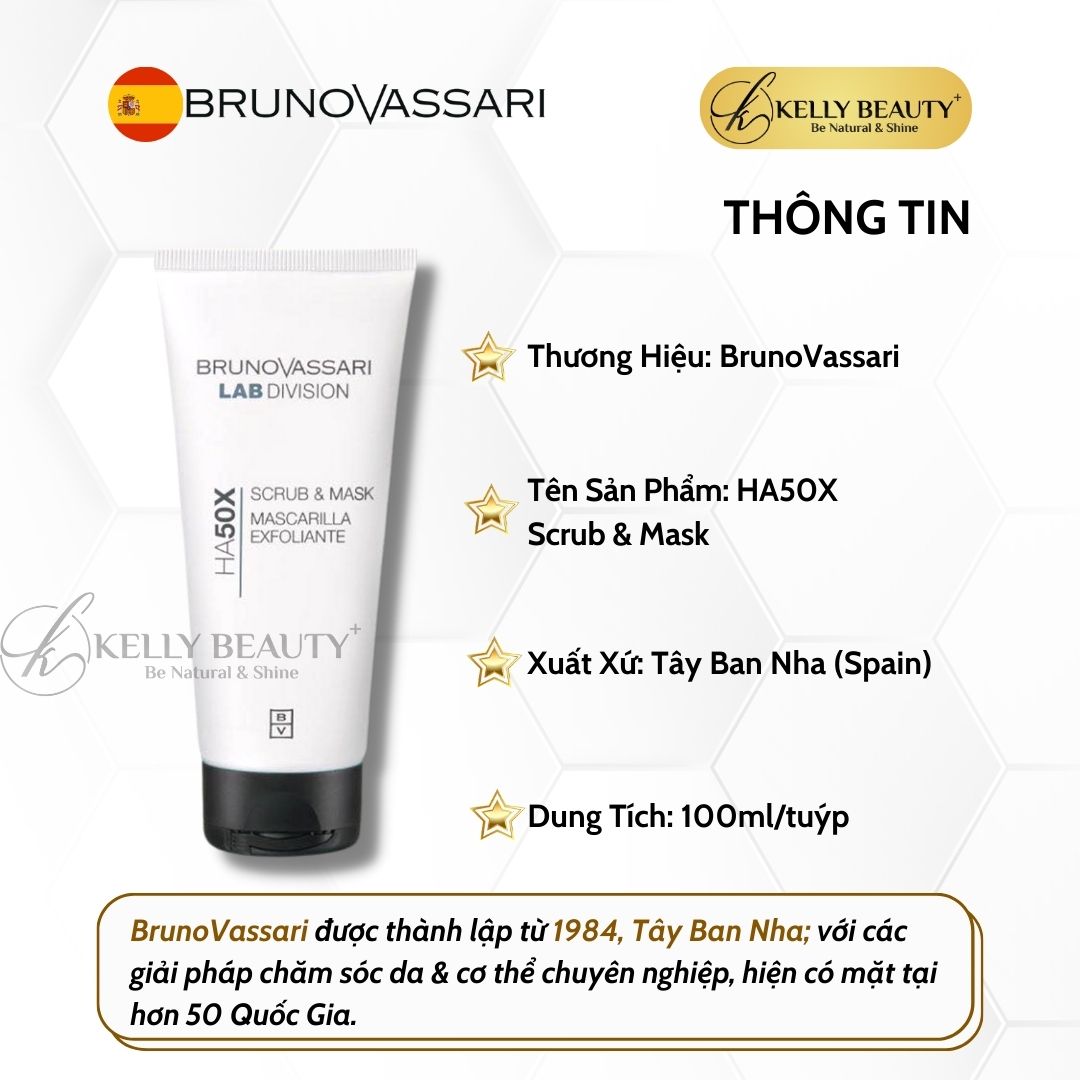 Mặt Nạ Tác Động Kép Bruno Vassari HA50X Scrub & Mask - Ngừa Lão Hóa, Sáng và Mịn Da | Kelly Beauty