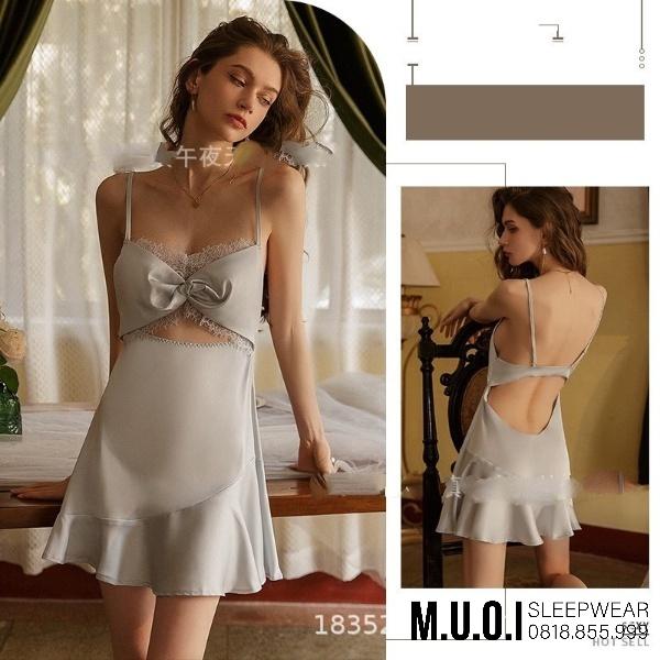 Váy ngủ sexy Quảng Châu-Sx 41 Váy ngủ lụa xoắn ngực phối ren chân váy đuôi cá QCCC Muối Sleepwear-sẵn