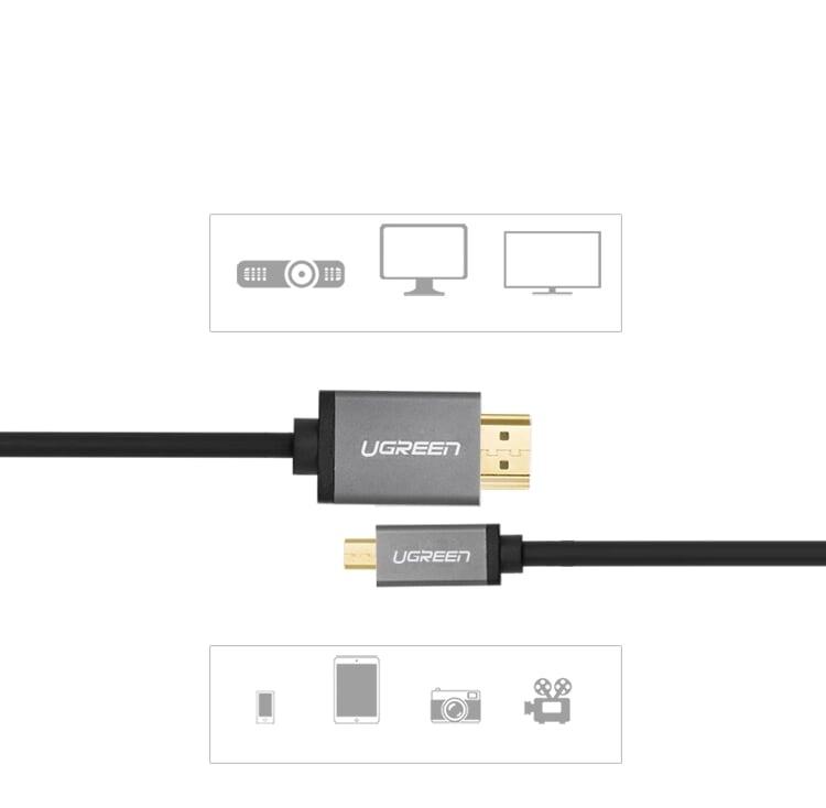 Ugreen UG30145HD109TK 1.5M màu Đen Cáp chuyển đổi Micro HDMI sang HDMI thuần đồng cao cấp - HÀNG CHÍNH HÃNG