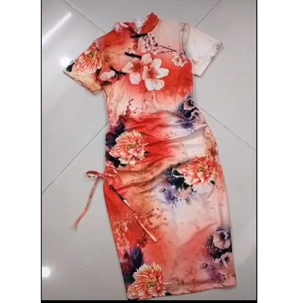 Đầm body cổ tàu hoạ tiết hoa xịn xò
