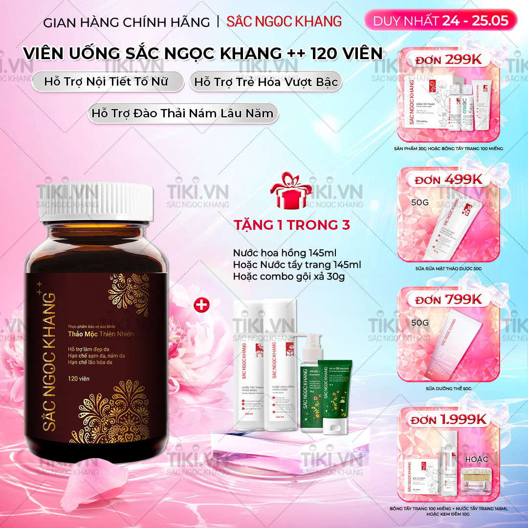 Viên uống Sắc Ngọc Khang  120 viên giúp trẻ hóa Làn da làm mờ sạm nám tàn nhang hiệu quả, tăng cường tính đàn hồi cho làn da, hỗ trợ cải thiện và phục hồi da bị lão hóa vượt trội