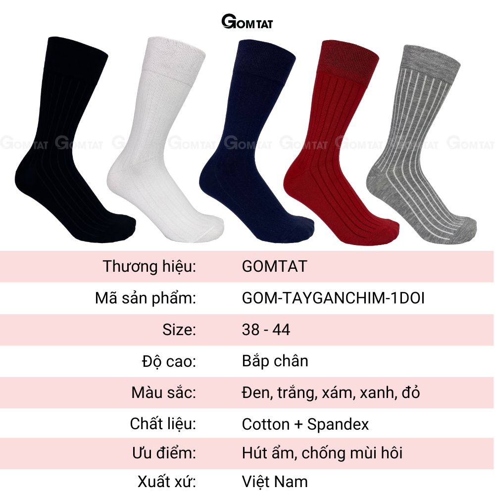 Hộp 5 đôi tất vớ đi giày tây nam GOMTAT mẫu gân chìm, chất liệu cotton cao cấp hút ẩm thoáng khí - GOM-TAYGANCHIM-CB5