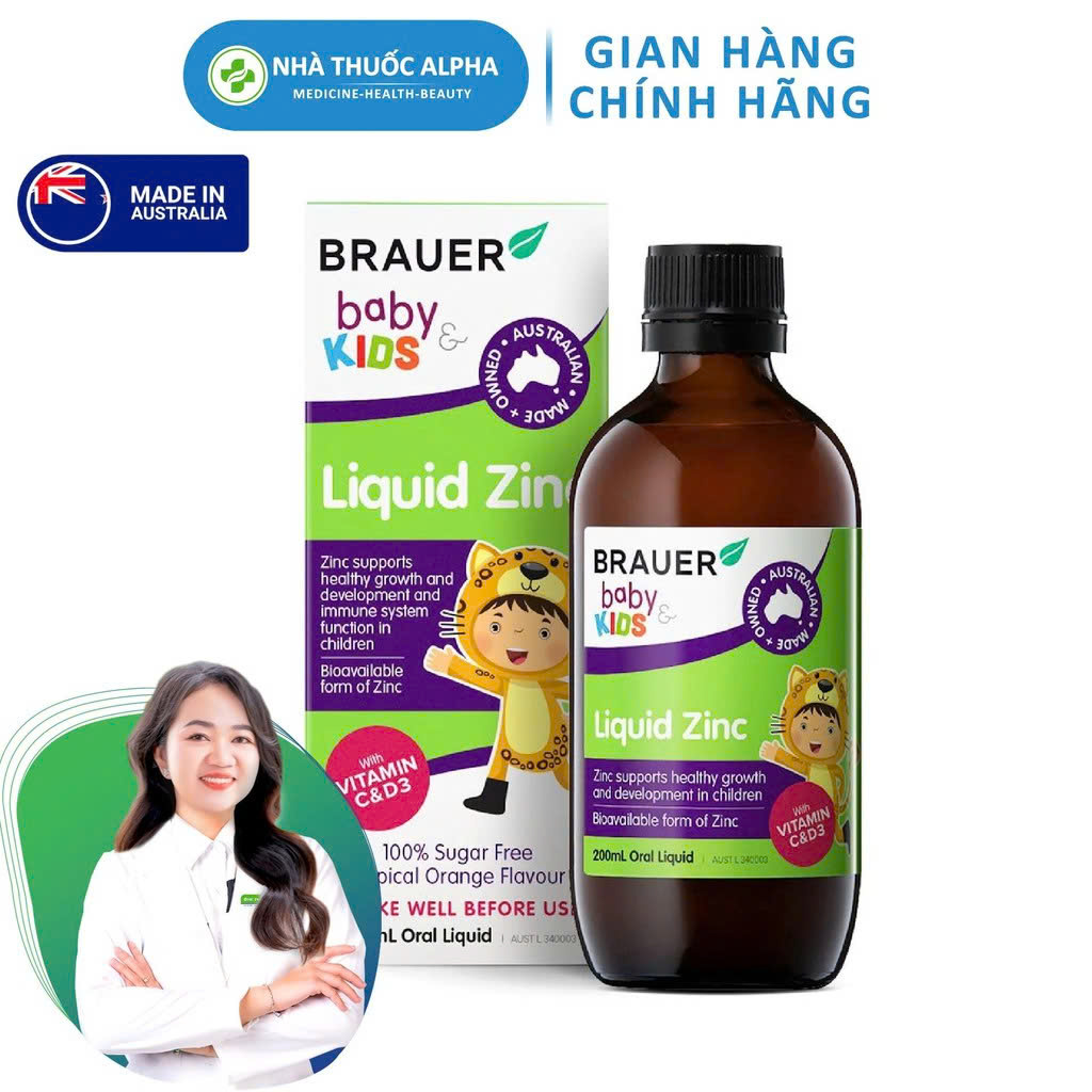 Siro Brauer bổ sung kẽm, vitamin C, D3 cho trẻ 1+  Liquid Zinc 200ml